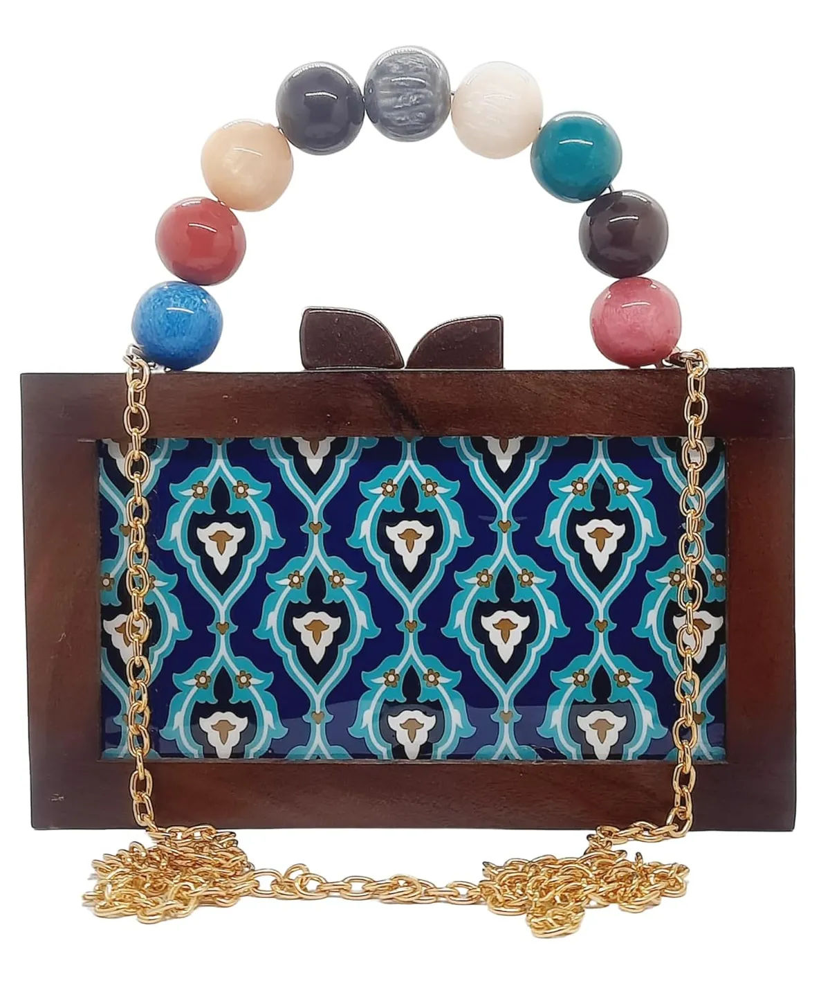 Leela Brown Wooden Slim Rectangular Clutch Bag